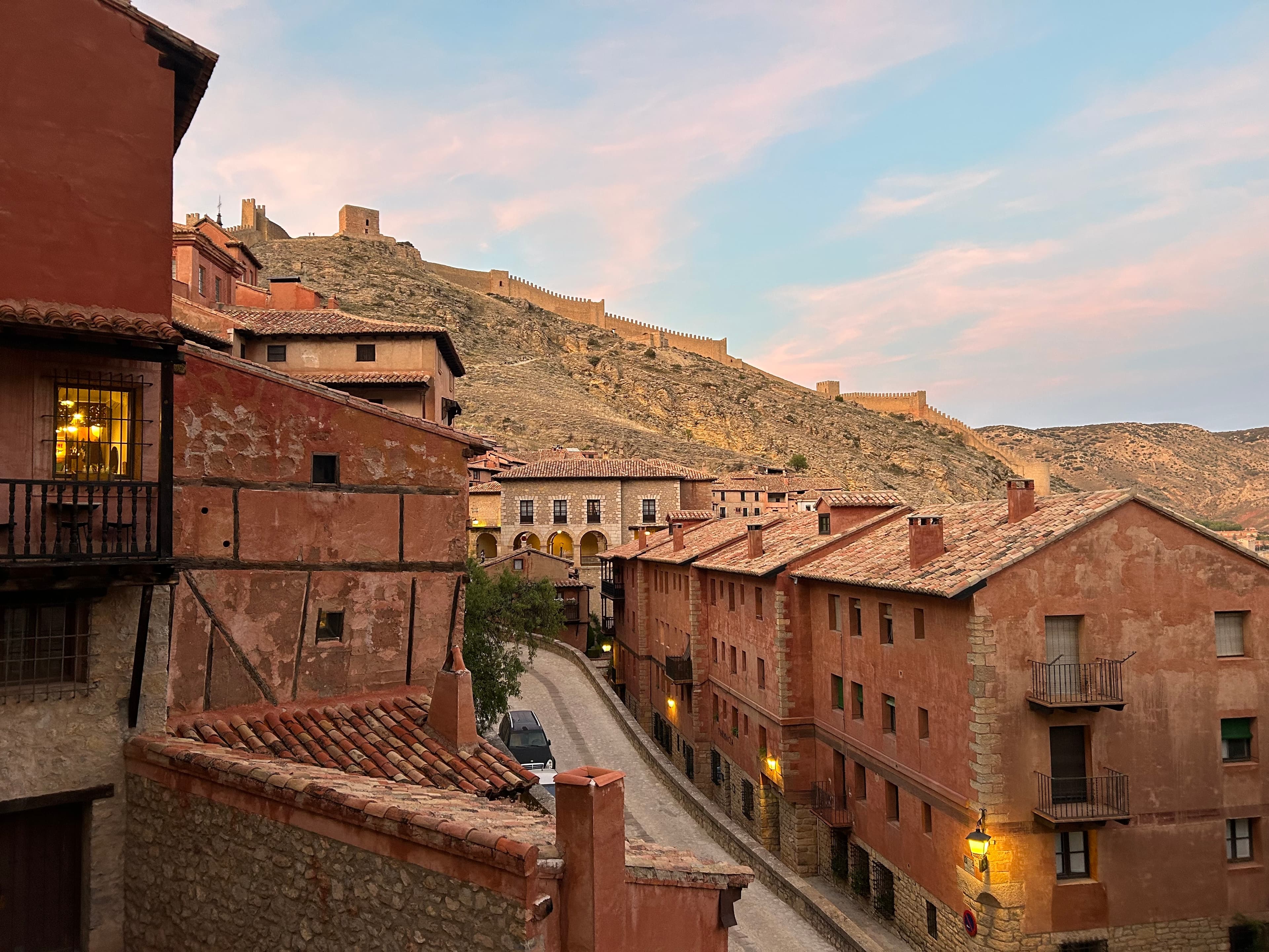 The city of Albarracín, Spain at twilight.